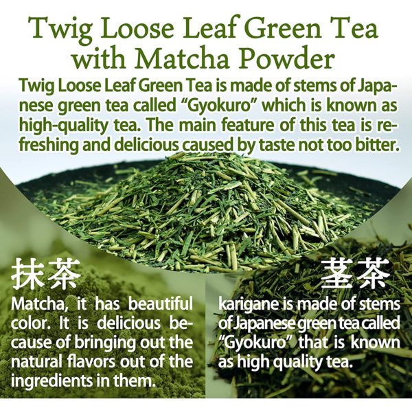 Organic Karigane Twig Loose Leaf Green Tea with Matcha - Image 3